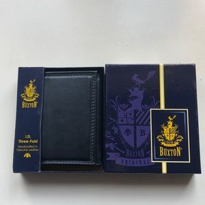 Button three-fold leather wallet